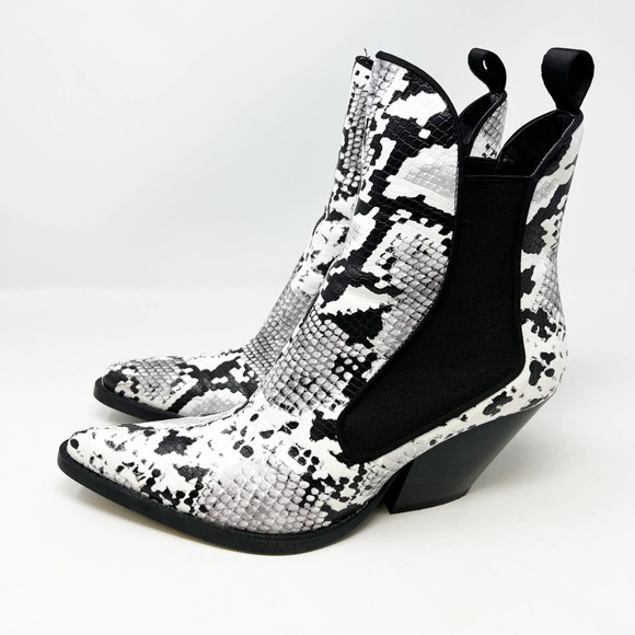 Zara Black and White Snake Print Ankle Boots - Picture 5 of 14